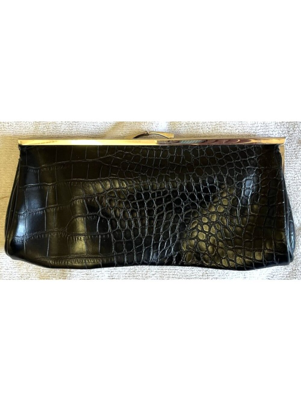 Vivite Black Clutch Wallet Kiss Lock Coin Purse Snakeskin Design